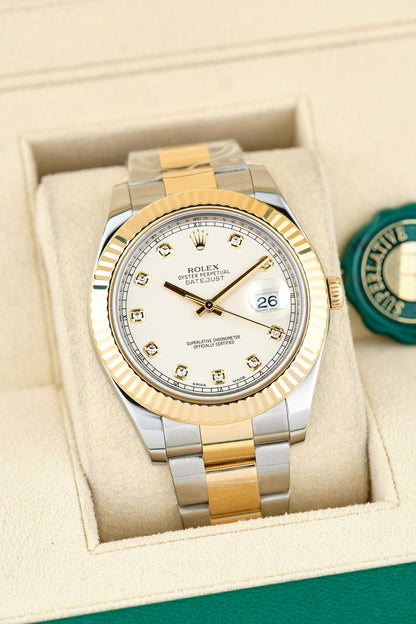 Rolex Datejust 41 Two Tone Yellow Gold White w/ Diamond 41mm 116333 2015