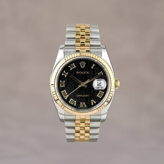 [RESERVED] Rolex Datejust 36 Two Tone Yellow Gold Black Anniversary. Roman 36mm 116233 2006