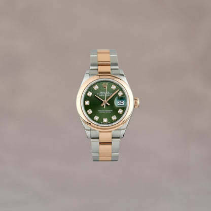 Rolex Datejust 28 Two Tone Everose Green Dial w/ Diamond
