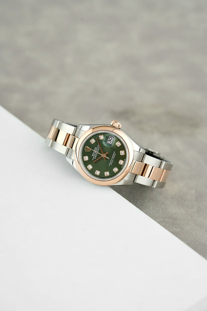 Rolex Datejust 28 Two Tone Everose Green Dial w/ Diamond