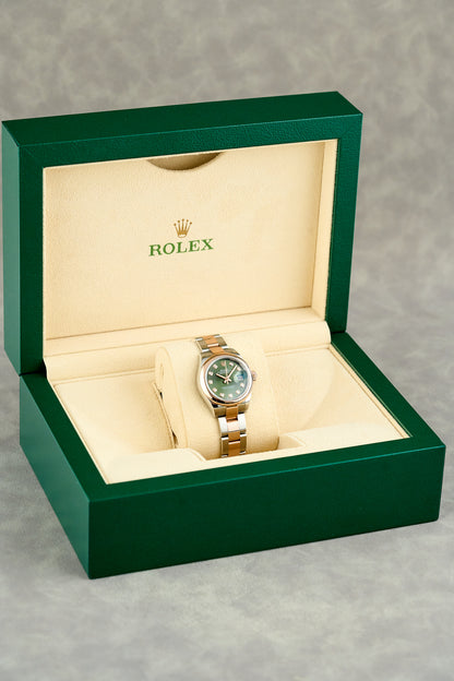 Rolex Datejust 28 Two Tone Everose Green Dial w/ Diamond