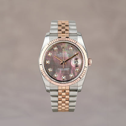 Rolex Datejust 36 Two Tone Yellow Gold Tahitian Mother of Pearl w/ Diamond 36mm 116231 2011