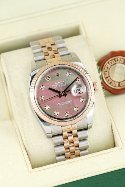 Rolex Datejust 36 Two Tone Yellow Gold Tahitian Mother of Pearl w/ Diamond 36mm 116231 2011