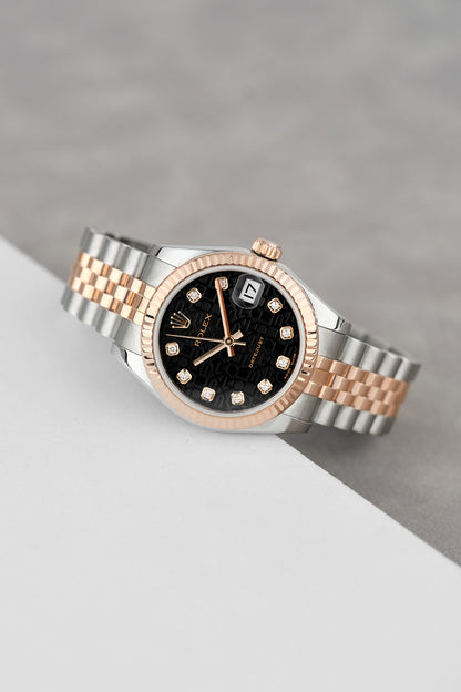 [RESERVED] Rolex Datejust 31 Two Tone Rose Gold Black with Diamonds 31mm 178271 2011