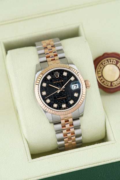[RESERVED] Rolex Datejust 31 Two Tone Rose Gold Black with Diamonds 31mm 178271 2011