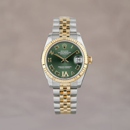 Rolex Datejust 31 Two Tone Yellow Gold Green w/ VI Diamond 31mm 178273 2018
