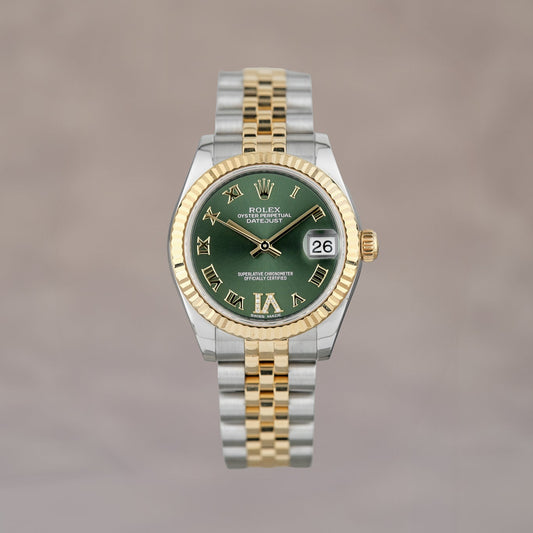 Rolex Datejust 31 Two Tone Yellow Gold Green w/ VI Diamond 31mm 178273 2018