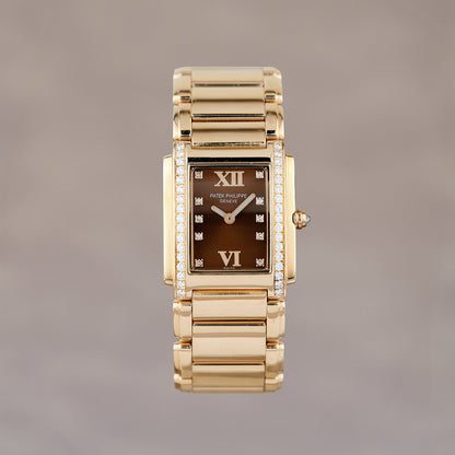 Patek Twenty ~ 4 Rose Gold Choco Dial With Diamonds 4910