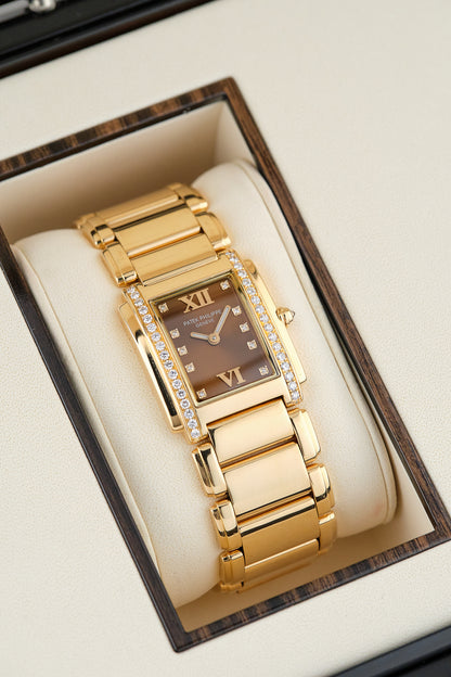 Patek Twenty ~ 4 Rose Gold Choco Dial With Diamonds 4910