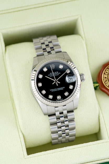 Rolex Datejust 31 Black Dial with Diamonds