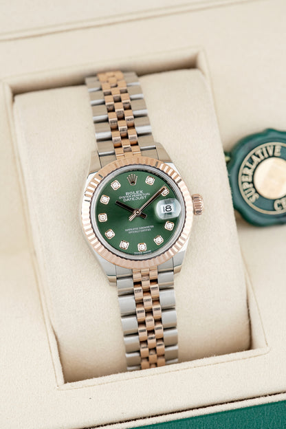 Rolex Datejust 28 Two Tone Everose Green Dial With Diamonds 279171 2026 (Brand New)