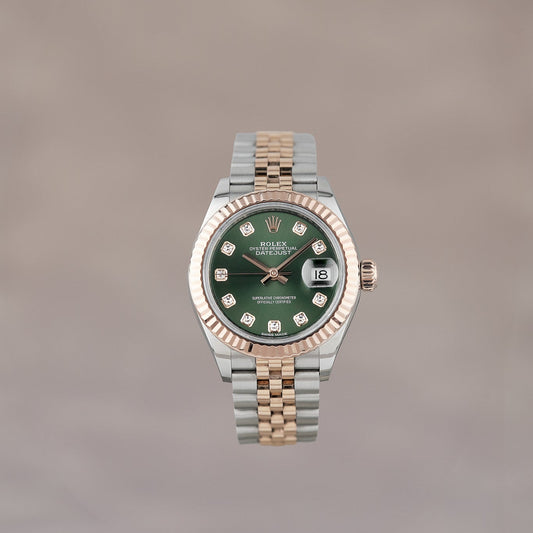 Rolex Datejust 28 Two Tone Everose Green Dial With Diamonds (Brand New)