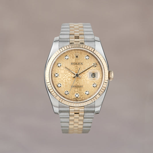 Rolex Datejust 36 Two Tone Yellow Gold Champagne Anniversary Dial With Diamonds 116233