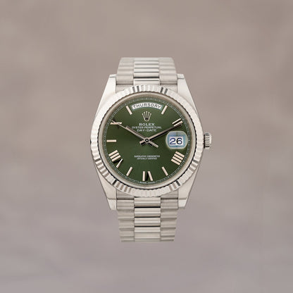 Rolex Day Date 40 White Gold Olive Green 40mm 2016