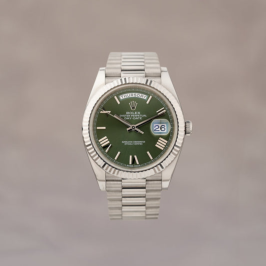 Rolex Day-Date 40 White Gold Olive Green Dial