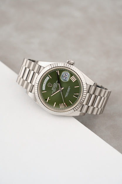 Rolex Day Date 40 White Gold Olive Green 40mm 2016