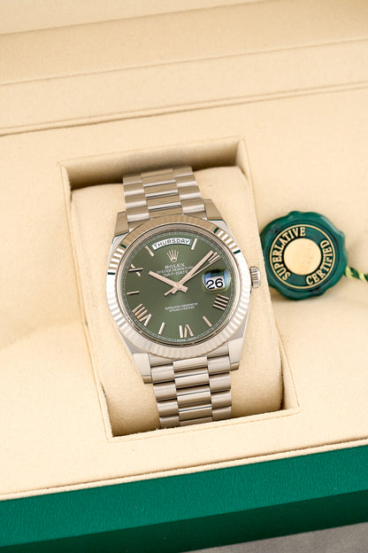 Rolex Day Date 40 White Gold Olive Green 40mm 2016