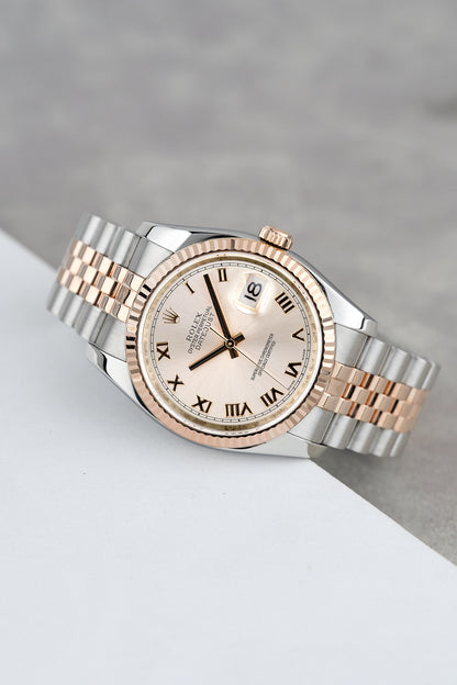 Rolex Datejust 36 Two Tone Rose Gold Salmon Roman Dial 116231 2006
