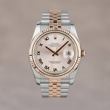 Rolex Datejust 36 Two Tone Rose Gold Salmon Roman Dial 116231 2006