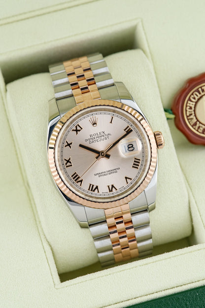 Rolex Datejust 36 Two Tone Rose Gold Salmon Roman Dial 116231 2006