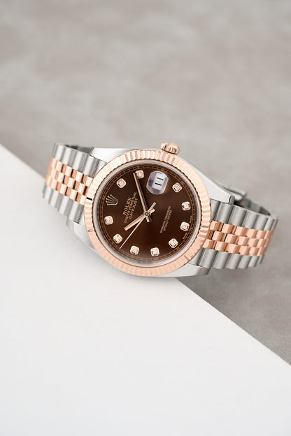 [RESERVED] Rolex Datejust 41 Two Tone Yellow Gold Choco w/ Diamond 41mm 126331 2018