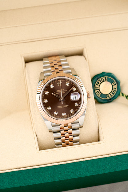 [RESERVED] Rolex Datejust 41 Two Tone Yellow Gold Choco w/ Diamond 41mm 126331 2018