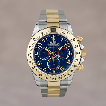 Rolex Cosmograph Daytona Two Tone Yellow Gold Blue Racing Dial 116523 2013