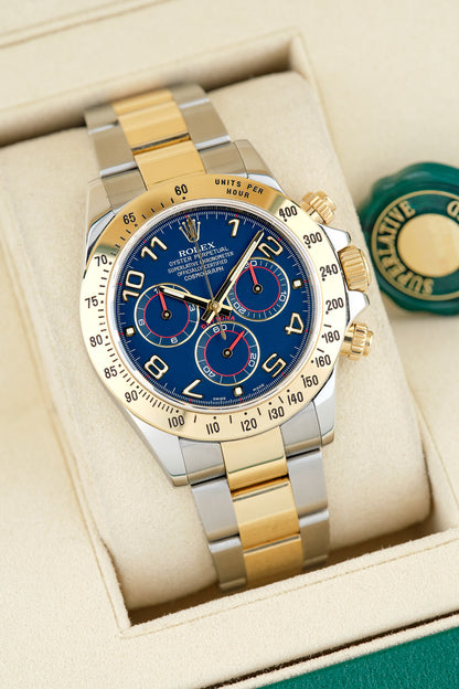 Rolex Cosmograph Daytona Two Tone Yellow Gold Blue Racing Dial 116523 2013