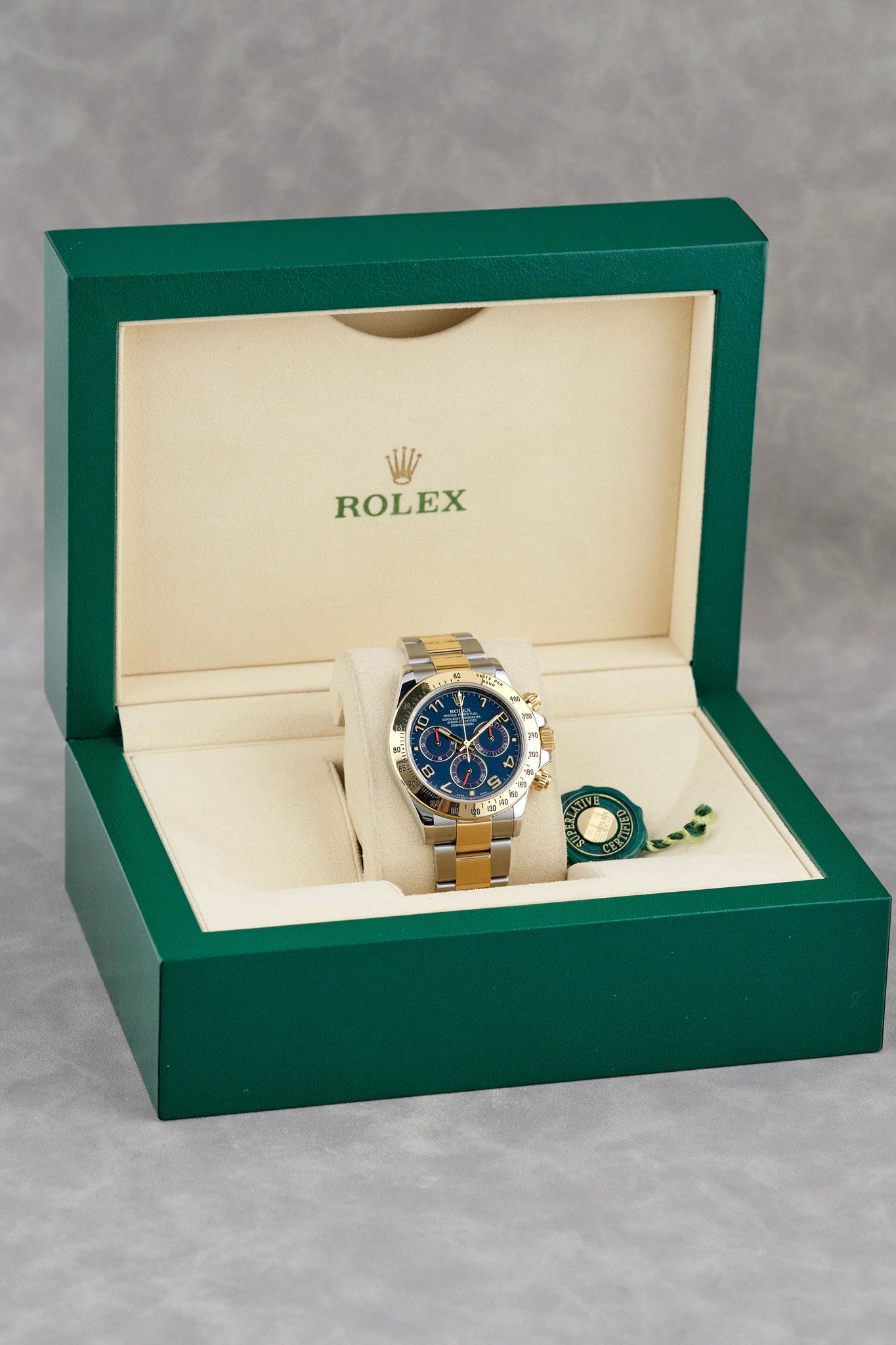 Rolex Cosmograph Daytona Two Tone Yellow Gold Blue Racing Panda