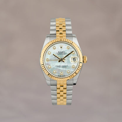 Rolex Datejust 31 Two Tone Yellow Gold Mother of Pearl with Diamonds