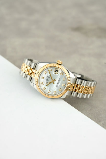 Rolex Datejust 31 Two Tone Yellow Gold Mother of Pearl with Diamonds