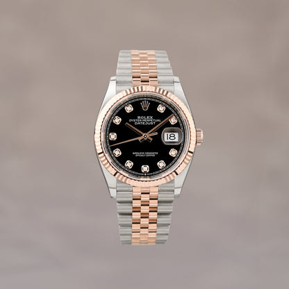 Rolex Datejust 36 Two Tone Everose Black Dial with Diamonds (Brand New)