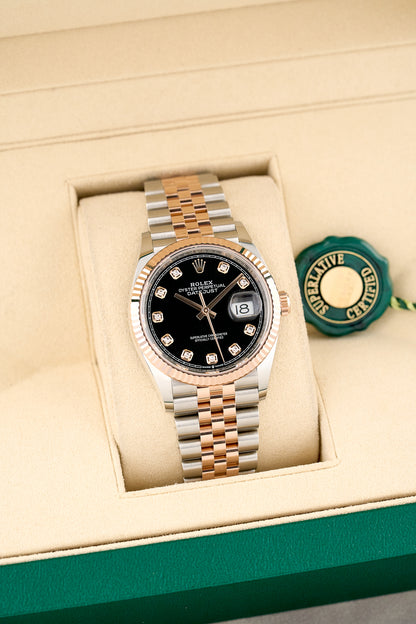 Rolex Datejust 36 Two Tone Rose Gold Black Dial With Diamonds 126231 2026 (Brand New)