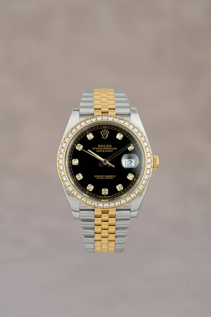 Rolex Datejust 41 Two Tone Yellow Gold Black Dial With Diamond Bezel