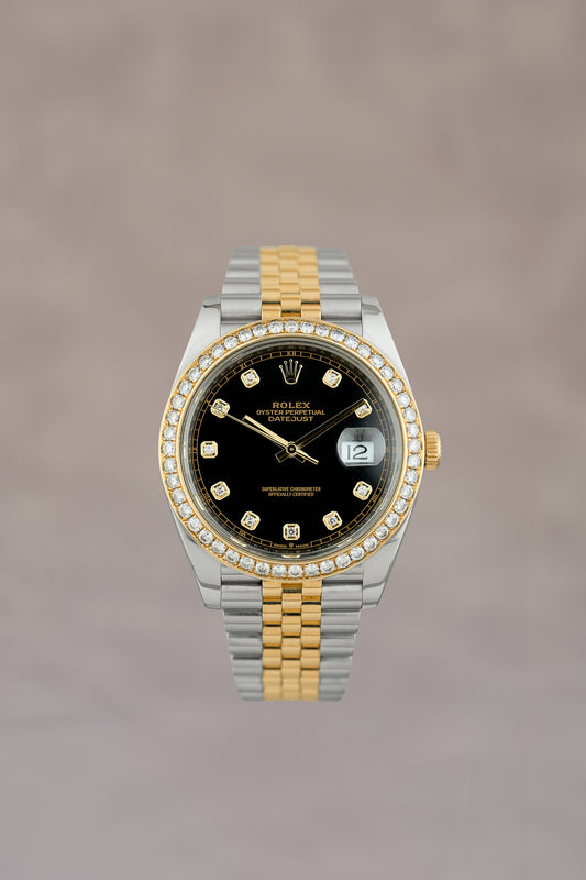 Rolex Datejust 41 Two Tone Yellow Gold Black Dial With Diamond Bezel