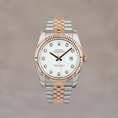 Rolex Datejust 36 Two Tone Everose White Dial with Diamonds