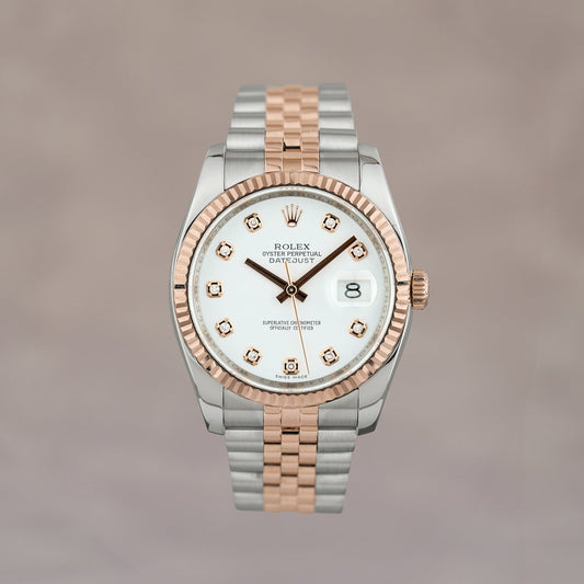 Rolex Datejust 36 Two Tone Everose White Dial with Diamonds