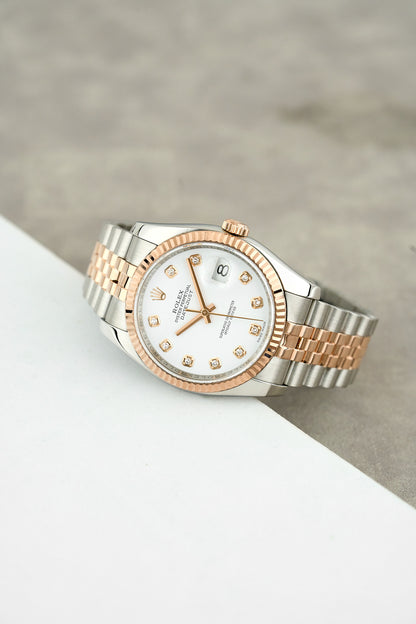 Rolex Datejust 36 Two Tone Everose White Dial with Diamonds