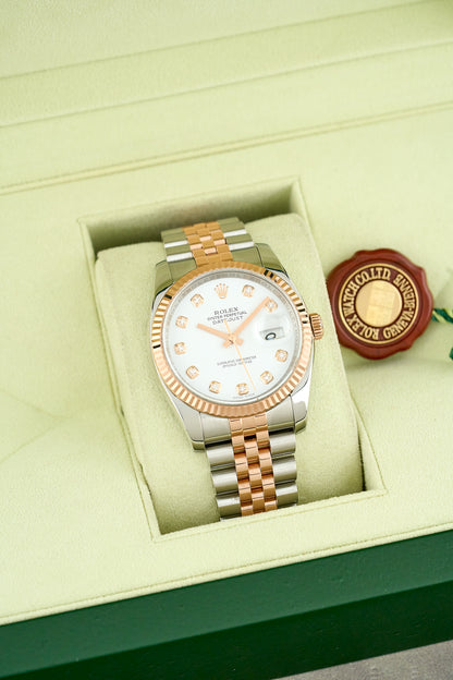 Rolex Datejust 36 Two Tone Everose White Dial with Diamonds