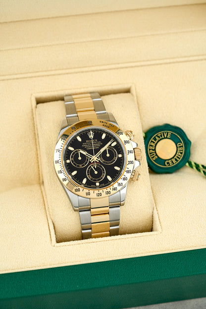 Rolex Cosmograph Daytona Two Tone Yellow Gold Black Dial