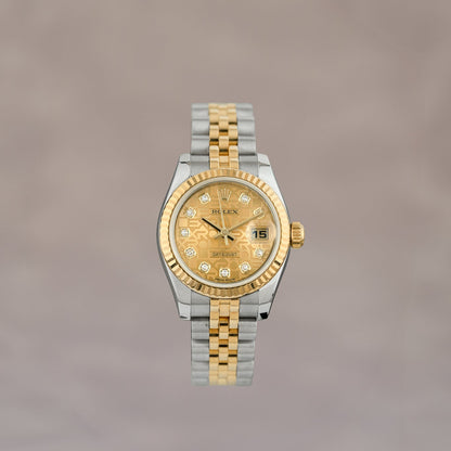 Rolex Datejust 26 Two Tone Yellow Gold Champagne Anniversary Dial with Diamonds