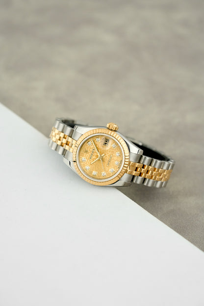 Rolex Datejust 26 Two Tone Yellow Gold Champagne Anniversary Dial with Diamonds
