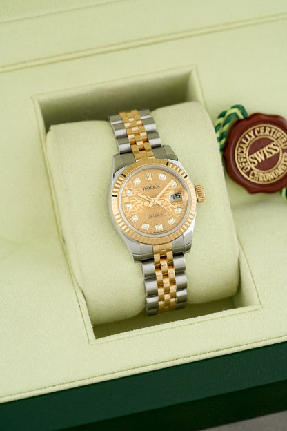 Rolex Datejust 26 Two Tone Yellow Gold Champagne Anniversary Dial with Diamonds