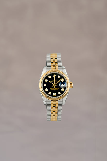 Rolex Datejust 26 Two Tone Yellow Gold Black Dial With Diamonds