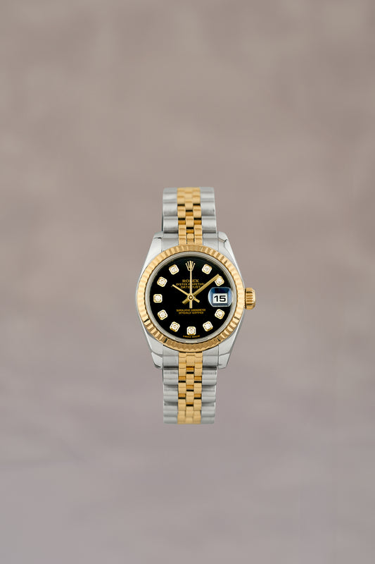Rolex Datejust 26 Two Tone Yellow Gold Black Dial With Diamonds