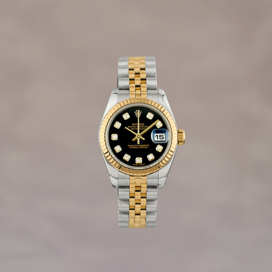 Rolex Datejust 26 Two Tone Yellow Gold Black Dial With Diamonds 179173 2005