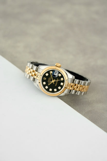 Rolex Datejust 26 Two Tone Yellow Gold Black Dial With Diamonds 179173 2005