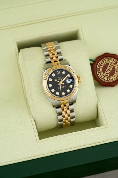 Rolex Datejust 26 Two Tone Yellow Gold Black Dial With Diamonds