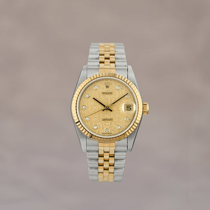 Rolex Datejust 31 Two Tone Yellow Gold Champagne Anniversary Dial With Diamonds