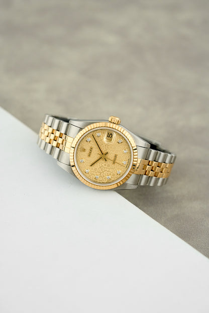 Rolex Datejust 31 Two Tone Yellow Gold Champagne Anniversary Dial With Diamonds